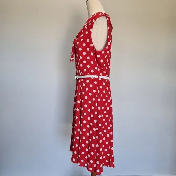 Review Dolce Vita Red & White Polka Dot Fit & Flare Dress with Belt Size 14 - Picture 3 of 10